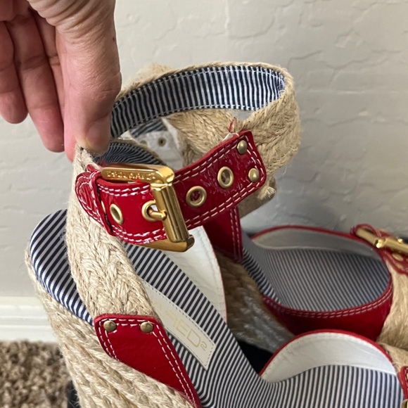 DSQUARED2 Lindoss Gloss Fiamma red buckle platform wedge sandals 39 - Picture 4 of 11